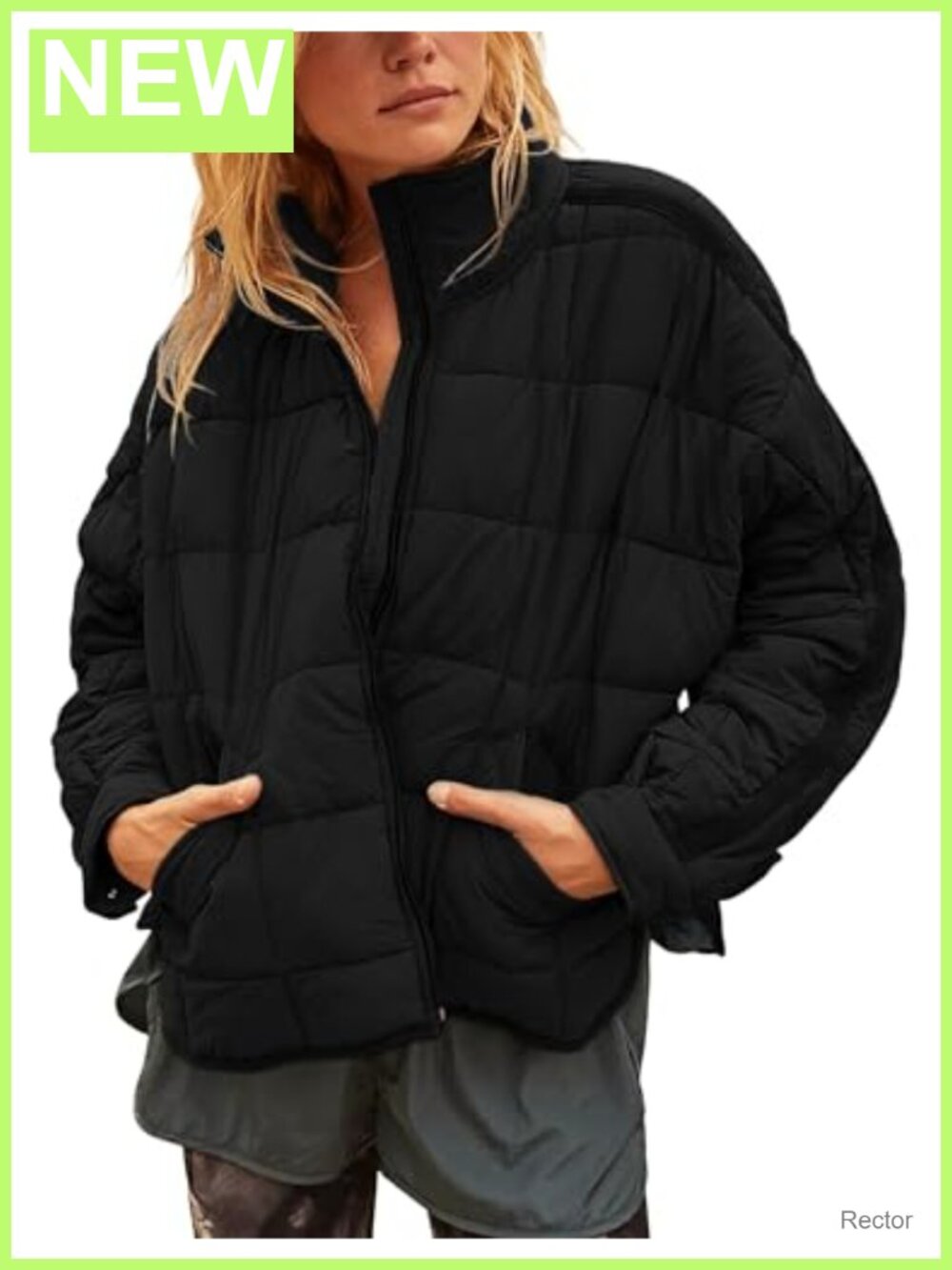 Quilted Puffer Jacket Lightweight Zip Up Padded Coat with Pockets